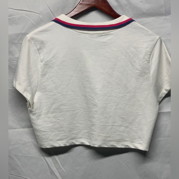 Francesca’s tennis polo cropped t-shirt white with blue and red stripes SIZE: L - Picture 4 of 5